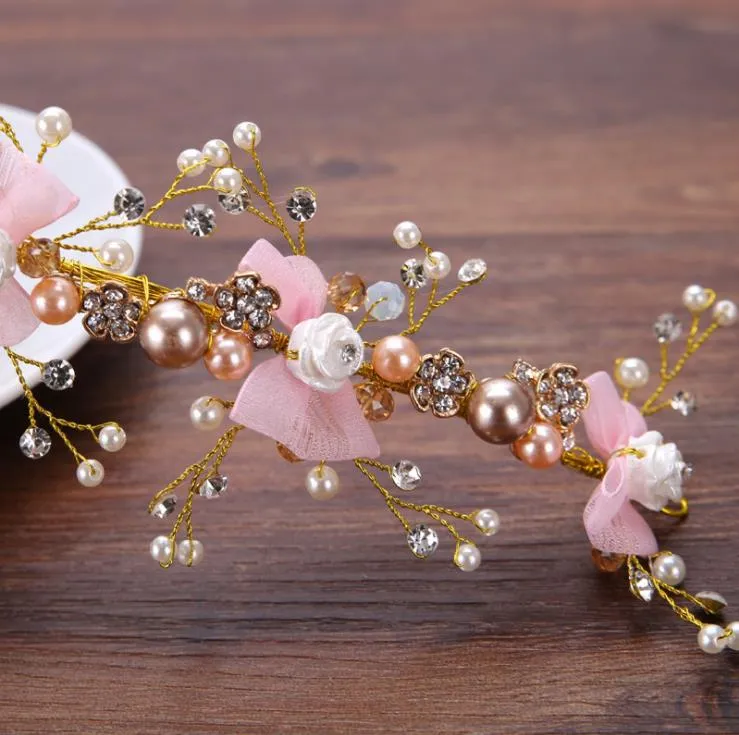 Ceinture à nœud rose incrustée de diamants, accessoires de mariée avec fleurs