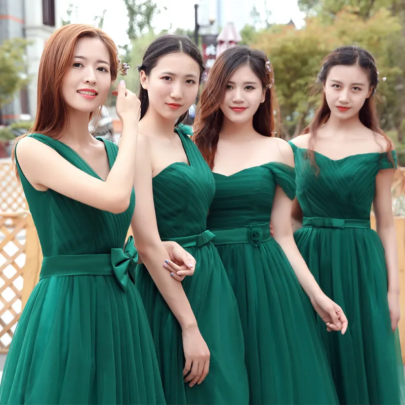 Neue koreanische Brautjungfernkleider, langes weißes Chorschwestern-Shouwan-Kleid, Kostüme, grüne Gaze, formelle Kleider HY0004