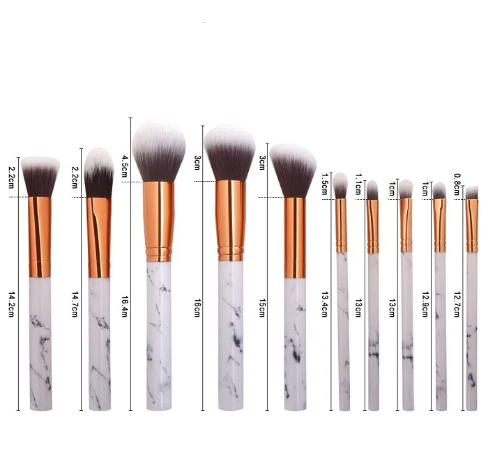 10pcs/set Marble Makeup Brushes Blush Powder Eyebrow Eyeliner Highlight Concealer Contour Foundation Make Up Brush Set