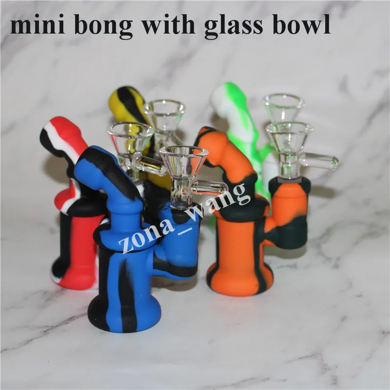 Nieuwe Collectie Mini Kleurrijke Siliconen Water Pijp Glas Bongs Glas Water Pijp met PERC 10 Kleuren voor Keuze Siliconen Mondstuk Gratis verzending