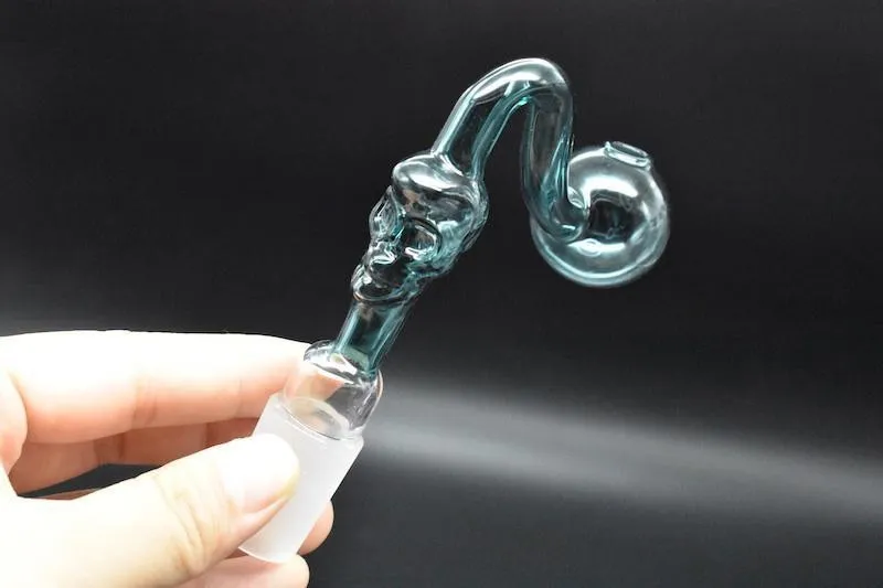 Gebogene Glasschale Ölbrenner Schädelform 14mm 18mm männlich weiblich Tabakpfeife für Bong rauchende Ölbrennerrohre kostenloser Versand