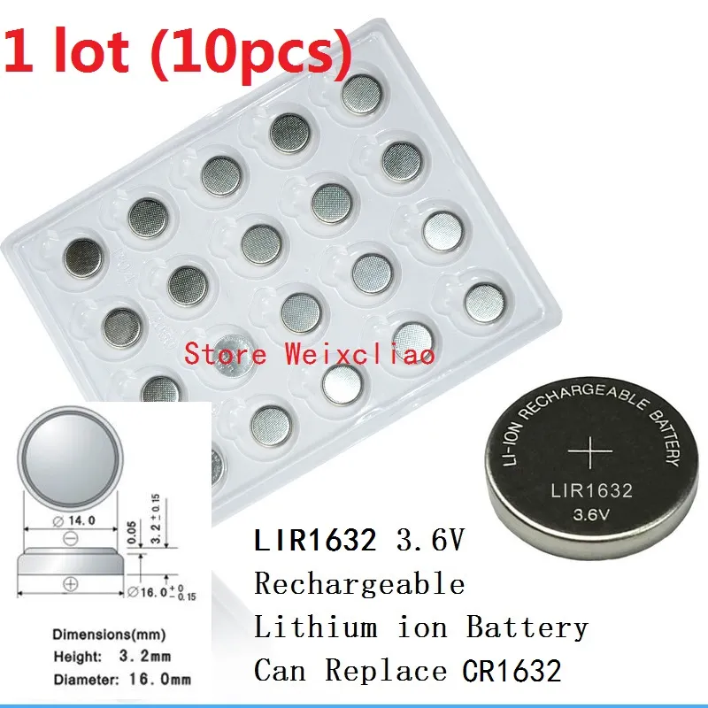 1 LIR1632 3.6V Lithium Li Ion Rechargeable Button Cell Battery 1632 3.6