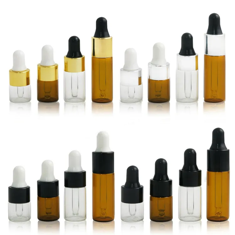 5ML Aromatherapy Esstenial Oil Bottle Clear/Amber Glass Dropper Bottle Portable with Glass Eye Dropper Piepette Vials