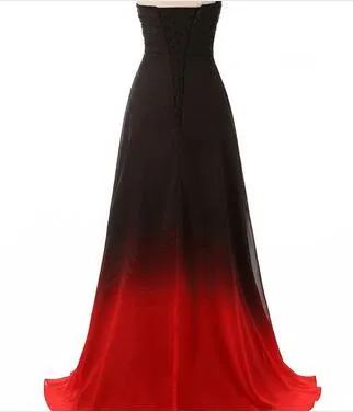 2018 Sexy Sweetheart A-Line Gradient Red Blue Szyfonowe Prom Dresses z Frezowanie Szyfonowa Długość Plus Rozmiar Wieczór Formalna Suknia Party