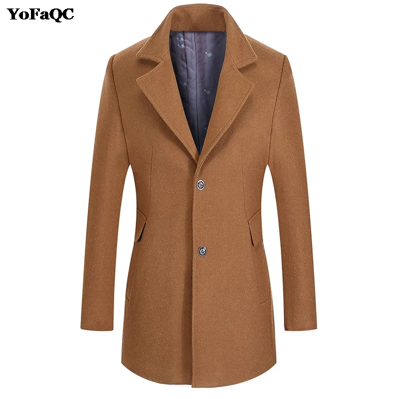 Yofaqc venda quente marca homens jaqueta de lã quente casaco de lã homens luva longa outwear casual outono inverno trench casaco