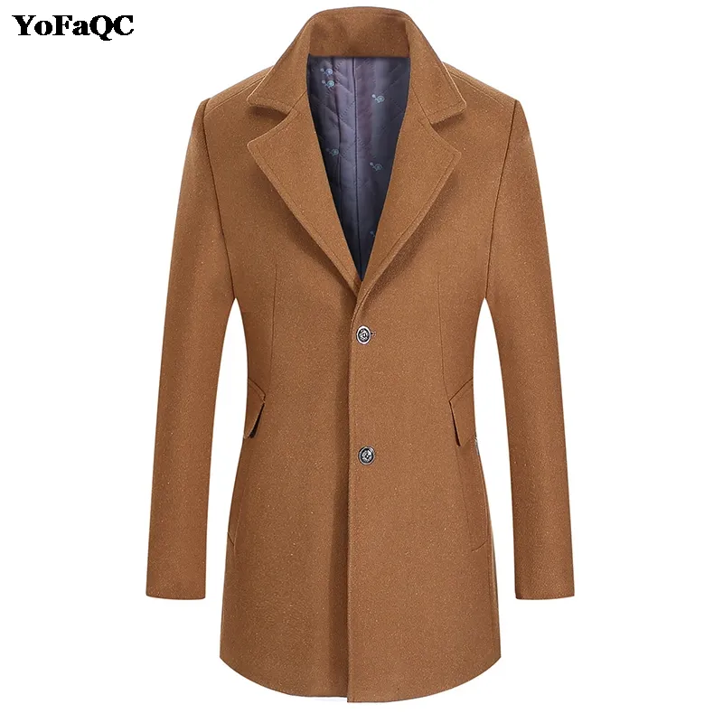 YoFaQC Hot Sale Brand Mens Wool Jacket Warm Overcoat Men's Woolen Jackets Long Sleeve Outwear Casual Autumn Winter Trench Coat