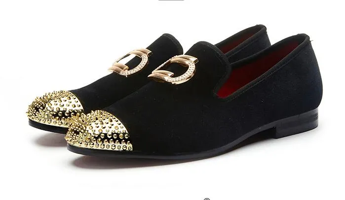 Classic Designer Gold Top and Metal Toe Black Velvet Italian  display picture 3
