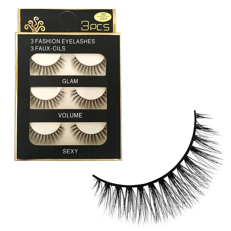 3 pares / pacote Falso Eyelashe 3D Vison Cílios Natural Longo Grosso Cílios Postiços Handmade Falso Eye Lashes Extensão para Beleza Maquiagem