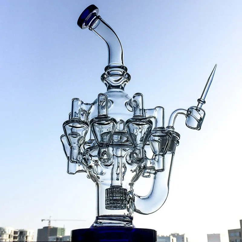 30 cm de altura Reciclador Bong Pipa de agua Pipas de agua para fumar con 14 mm Cuarzo Banger Carb Cap Matrix Perc Octopus Arms Bongs de vidrio OA01-2