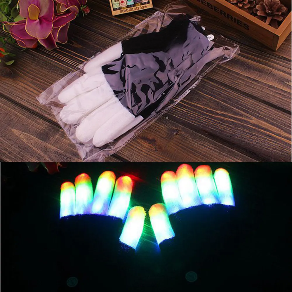 Творческий 7 режим LED палец освещение мигающий свечение варежки перчатки рейв свет праздничное событие вечеринок световой прохладный перчатки