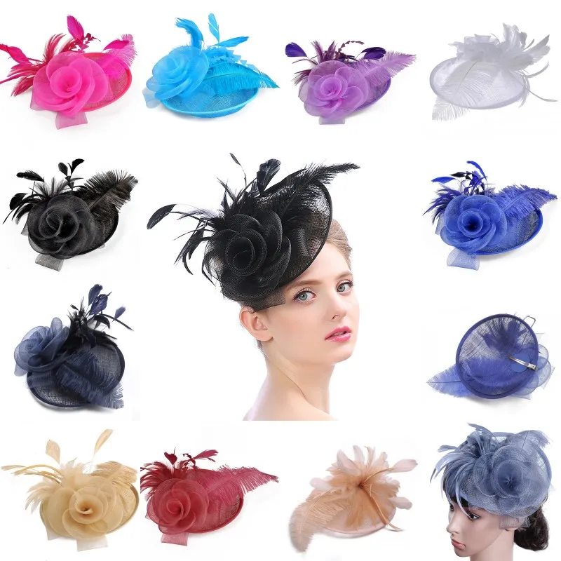 Accesorios para el cabello de plumas para mujer, sombrero de lino de gama alta para fiesta de boda, regalos de negocios, horquillas