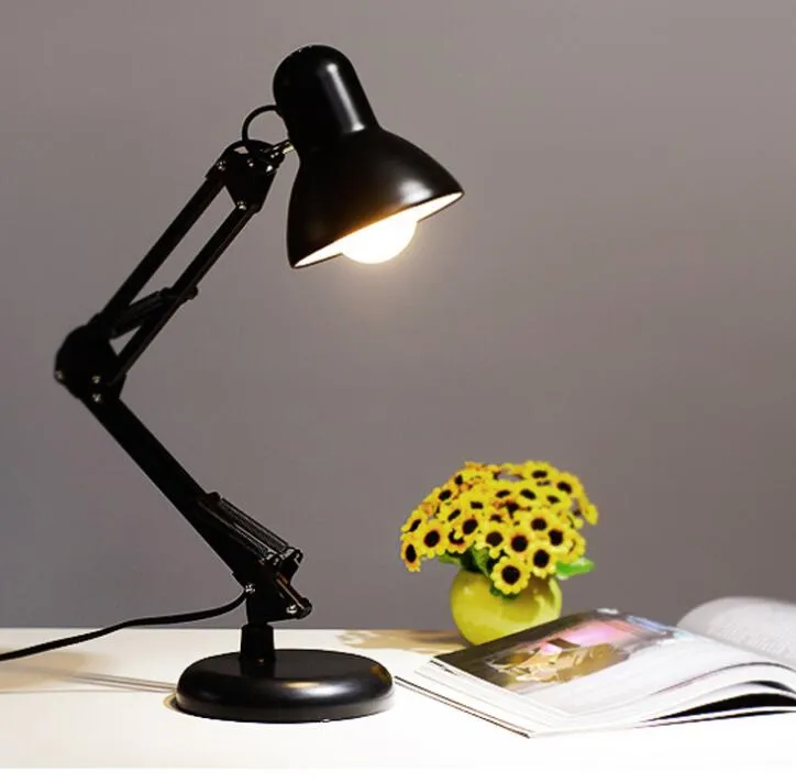 Lampada da scrivania con braccio oscillante flessibile E27, rotazione di 360 gradi, lampada da tavolo lettura domestica con supporto lampada girevole