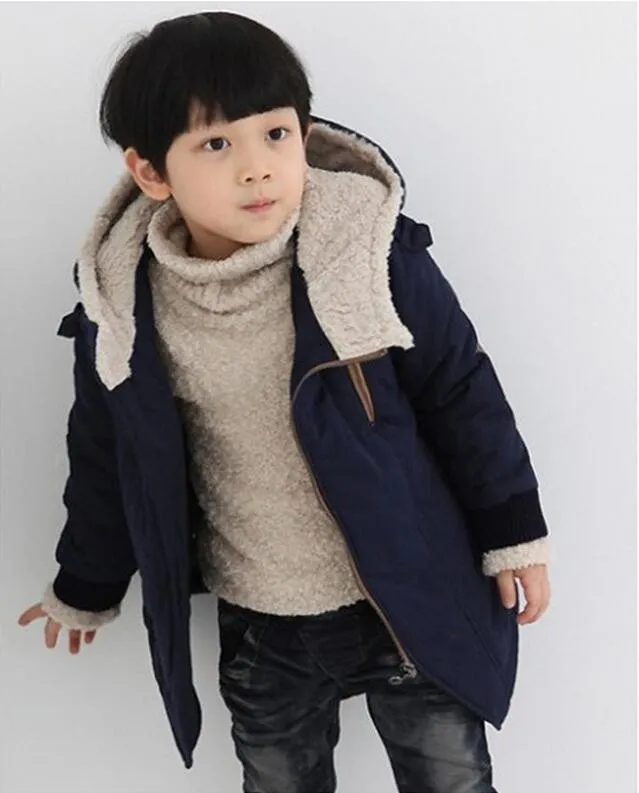 Genç Erkek Giysileri için Yeni Kış Ceketler Uzun Kollu Kapşonlu Kızlar Mont Çocuk Giyim Bebek Coat Kürk Sıcak Çocuk Giyim