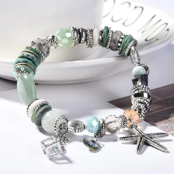 2018 new bracelet Bohemian mini fresh natural stone crystal lady bracelet starfish shell fashion bracelet hot sell