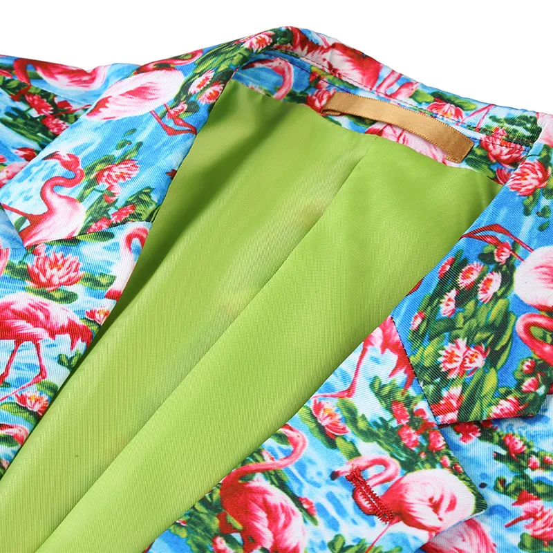 Casual Men Supt Jacket Blazer 2017 Новый бренд Blazer Flamingo Pattern Print Design Blazers цветы Mens Plus Size Jacket6278562