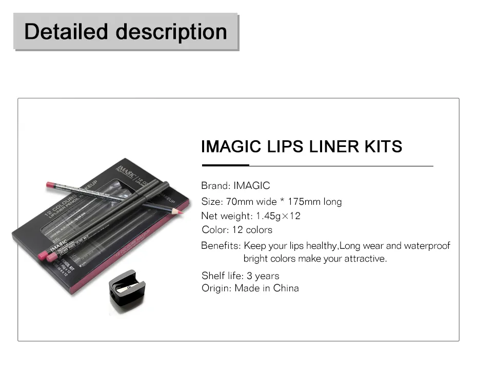 IMAGIC Hot Fashion Lasting Moisture Lipliner Waterproof Lip Liner Stick Pencil &Pencil sharpener Lip Pencils