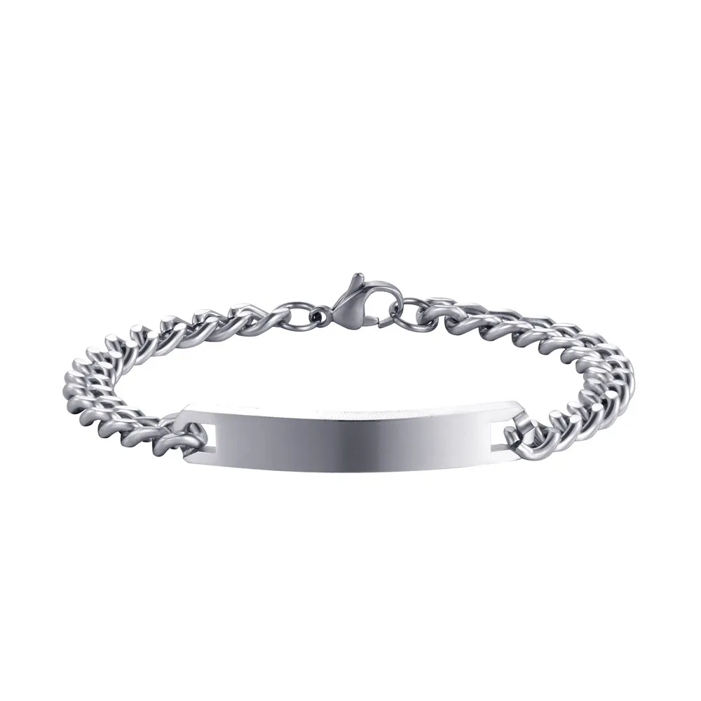 Mode mannen vrouwen armbanden 316 l roestvrij stalen armbanden zilver toon hoge kwaliteit stijl lege tag armbanden voor volwassen mannen