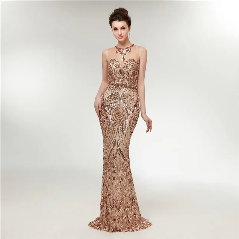 Rose gold mermaid prom dresses sequins long luxury formal dresses evening 2018 prom dress robes de soirée