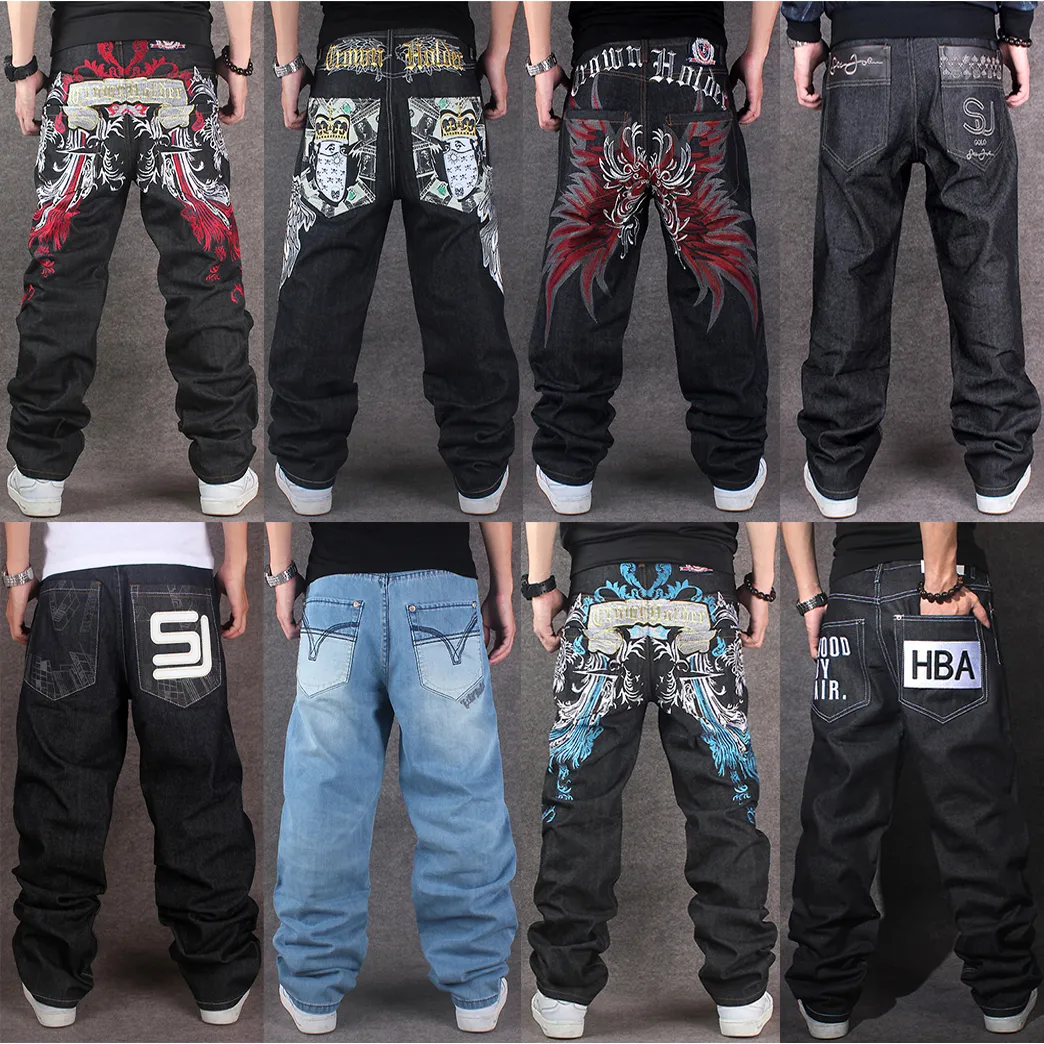 Multi-estilo tamanho grande masculino hiphop bordado em linha reta solta casual calças de skate mais lazer jeans streetwear calças compridas