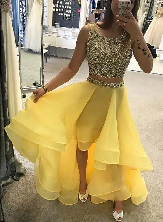 2019 sarahbridal New Design yellow two pieces hi ho short mini scoop Homecoming Dress Popular Bridesmaid evening dress party dress Prom gown