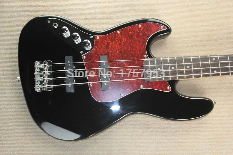 Envío gratis Factory Custom Shop 2015 nueva alta calidad mano izquierda 4 cuerdas jazz negro bajo guitarra perla roja Pickguard 1110