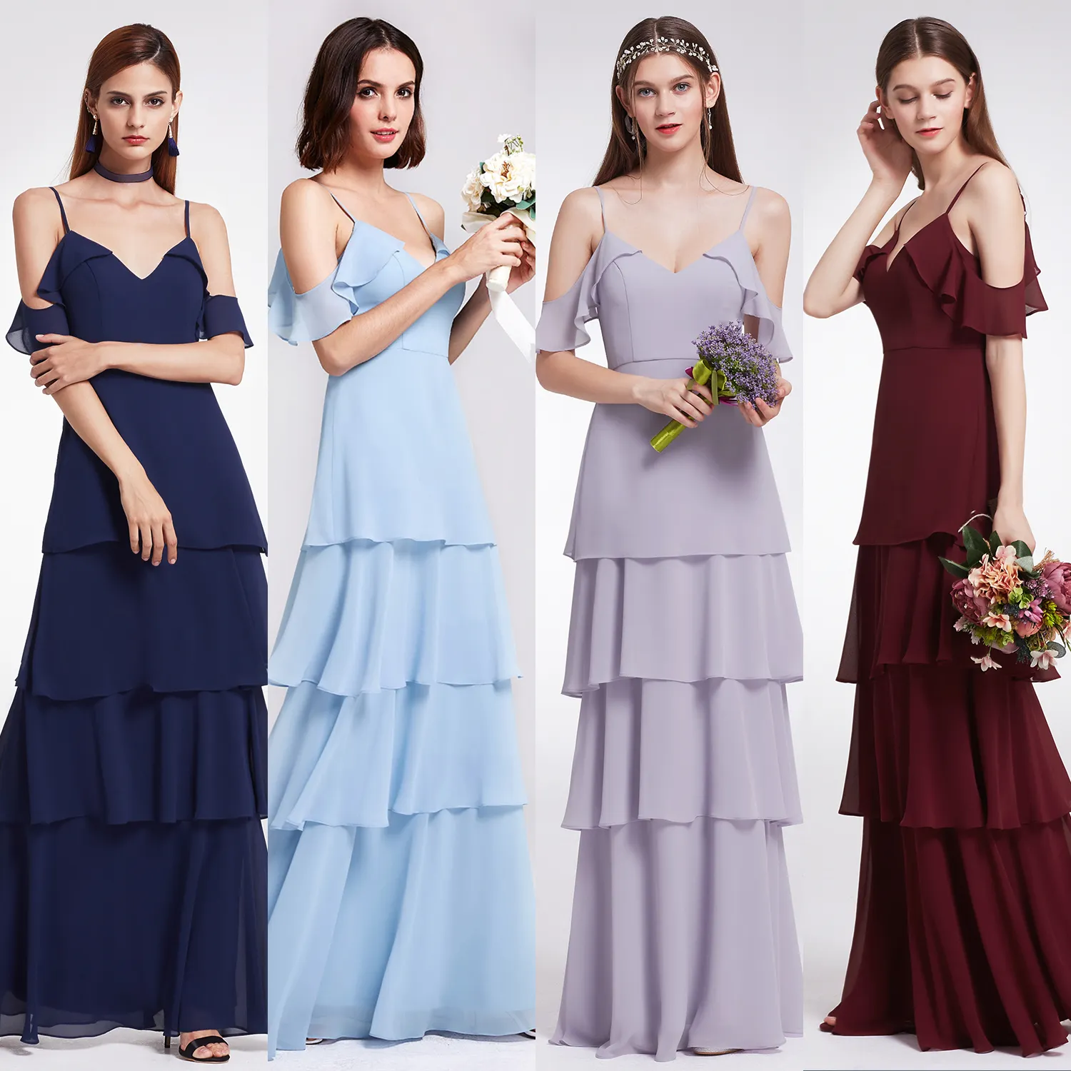 princess polly baby blue dress Wedtrend Women Dark Green Bridesmaid Dress with Flower A Line Halter Tiered  Chiffon Long Wedding Party Guest Dress – WEDTREND main image 0