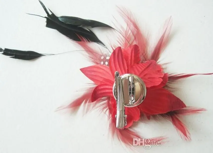 Chiffon Rose Stof Bloem Bruiloft Corsage Pin Broche met Feather Pols Bloemen Kleding ACCSseries Haar Accessseries