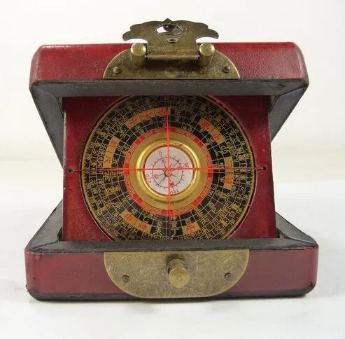 Handarbeit alter Porzellanholz verwendbarer Kompass mit Kastenfarbe Drache Phönix Kasten