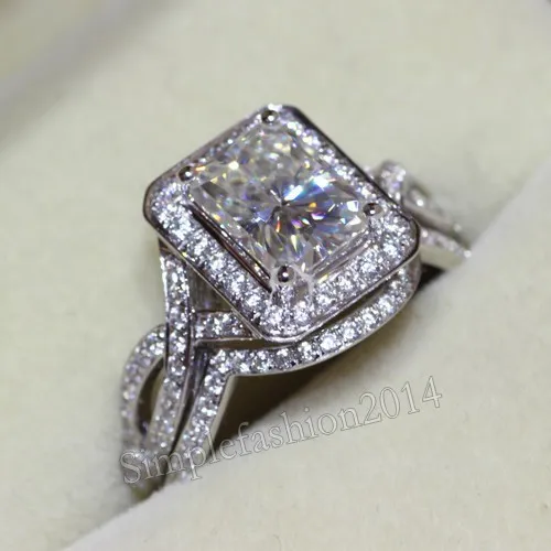 Fashion Jewelry Women Engagement Jewelry Princess cut Gem 5A Zircon stone 10KT White Gold Filled Wedding Band Ring Sz 5-11