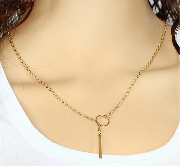 celebrity stunning golden/silver bar circle lariat necklace simple Y shaped personality gift new fashion women jewellery