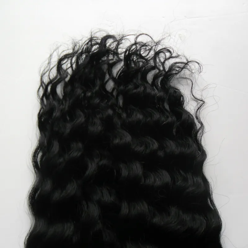 1 g sträng 100 gram paket Mikroring Loop Hårförlängning Färg 1 Tippad Remy Human Hair Deep Curly Links Extensions8140356