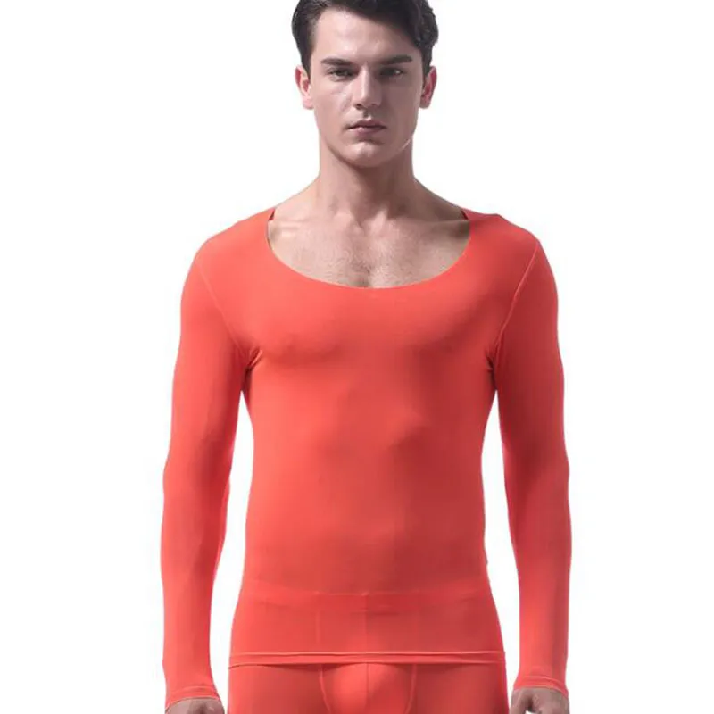 Men Underwear Clothing Ice Silk High Elastic Long Johns Autumn Sheer Clothing Cute Lace Shirt Long John For Man Gay See through