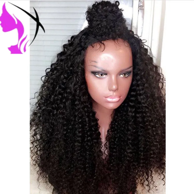 Snabb sidodel Högtemperatur Fiber Afro Kinky Curly Wig Glueless Black Synthetic Spets Front Wig For Africa American WO4796759