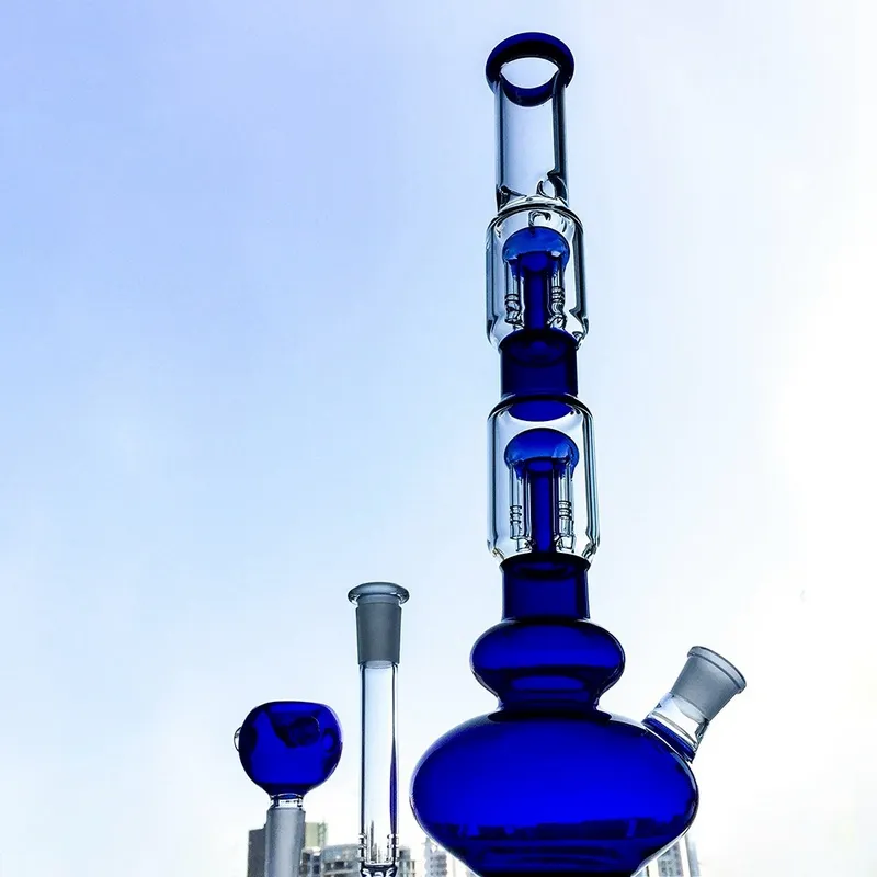Double Layer Tree Perc Straight Tube Tall Bong Dab Oil Tigs Glass Bongs With 14mm Bowl Diffused Downsterm Smoking Water Bongs GB1218