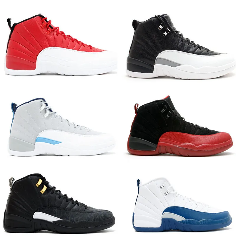 Gym rouge Barons 12s Wings Chaussures de basket-ball pour hommes Jeu de grippe Français Entraîneur de sport bleu 12 Baskets en plein air FEMMES Chaussures d'athlétisme 12 Blanc gris