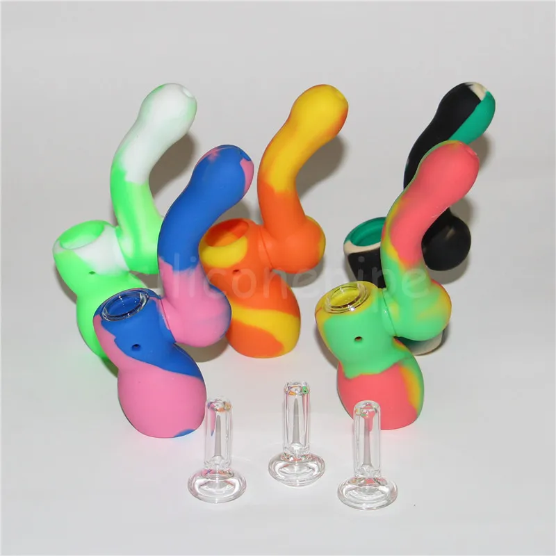 Silikon Bong vattenrör Hosahs Blanda färg Silikonoljeriggar Mini Bubbler Bongs Glass Bowl Nectar Dabber Tools via DHL