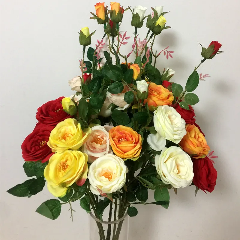 European Fake Rose 5 heads/piece Simulation Roses for Wedding Home Party Showcase Decorative Artificial Flower