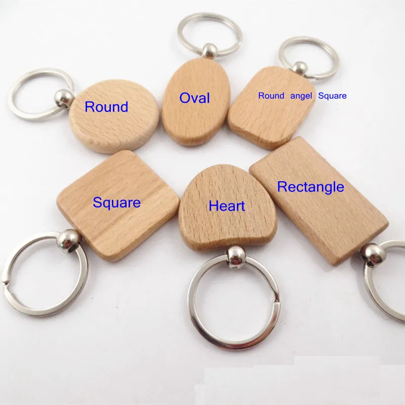 6designs Leerer hölzerner Schlüsselanhänger Rechteck Herz Runde DIY Carving Schlüsselanhänger Holz Keychain Tags Geschenke