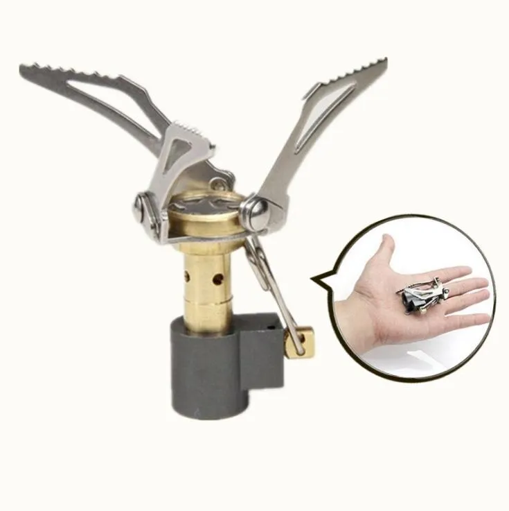 Portable pliant mini poêles en plein air randonnée camping cuisinière à gaz 45g ultra léger cuisinière ustensiles de cuisine en plein air Gas Camp Stove