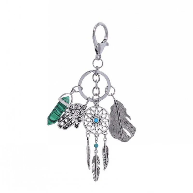 Porte-clés bohème 4 couleurs attrape-rêves, feuille Turquoise, pompon, sac à main, anneau de clé de voiture, pendentif de paume, accessoires