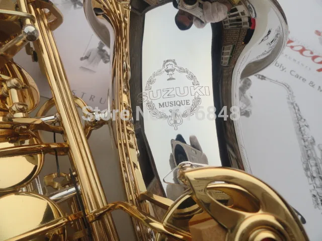 Alta Qualidade Latão Tubo SUZUKI Alto Eb Saxophone E-flat banhado a prata Superfície banhado a ouro Key Instruments Sax Musical com caso