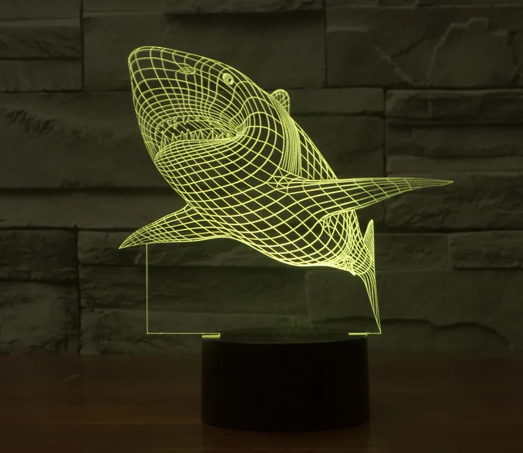 Акула Красочные Визуальная Стерео Лампа LED Градиент 3D Light трогательно Визуальная Лампа Красочный Настольная Лампа Ночник