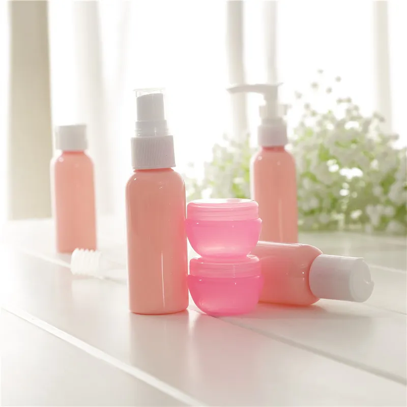 Travel MakeUp Container Bottle Plastic Transparent Empty Eyeshadow Makeup Face Cream Pot Perfume Atomizer 4 50ml Bottle+ 2 10g jar