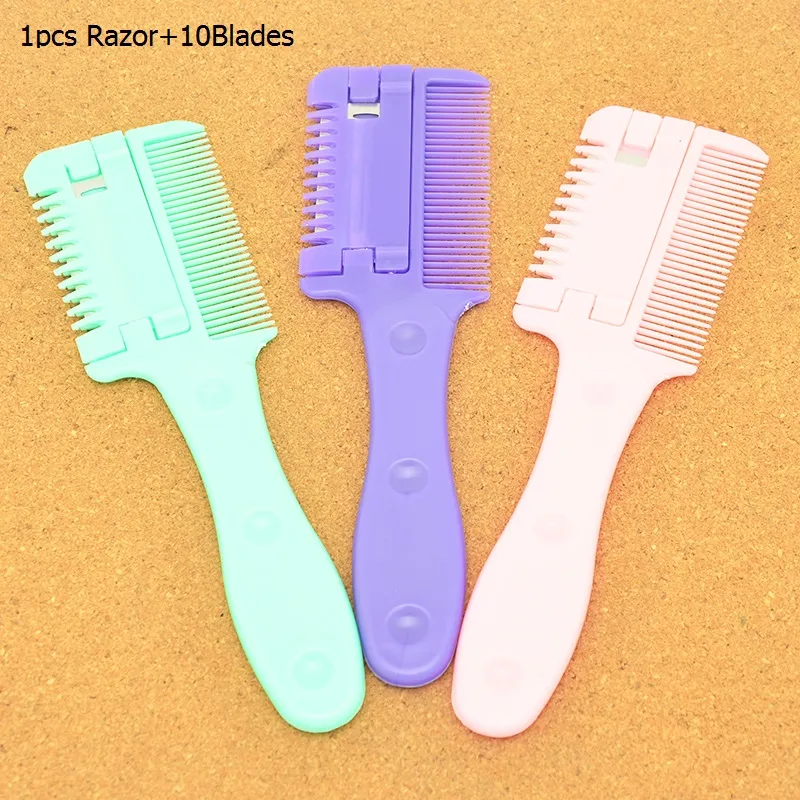 Meisha Salon Hair Cutting Thinning Razors Comb with 10Blades Body Back Shaving Hair Knife Hair Removal Grooming Tools for Men Women HC0002