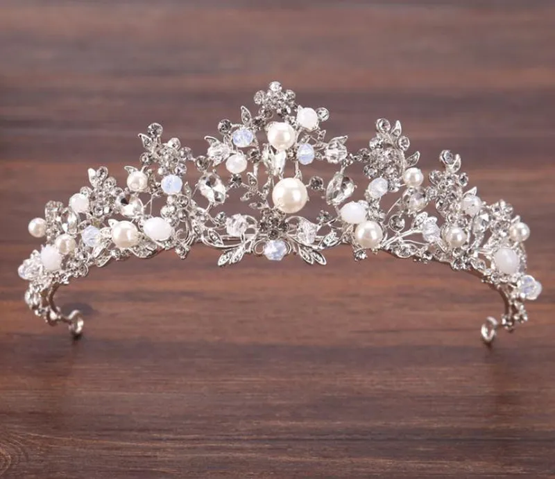 Barokowa Pearl Bridal Crowns Hairbands Silver Bridal Tiaras Opaski Kryształowe Ślub Diadem Królowa Korona Tiara Akcesoria do włosów