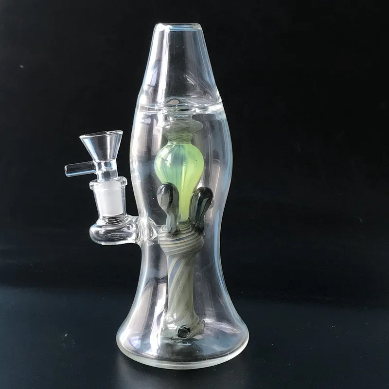 Nuevo diseño Lámpara de lava Bong de agua Bongs de vidrio de 8 pulgadas Tubos de agua de vidrio grueso de 5 mm Plataformas de aceite conjuntas de 14 mm con recipiente de vidrio