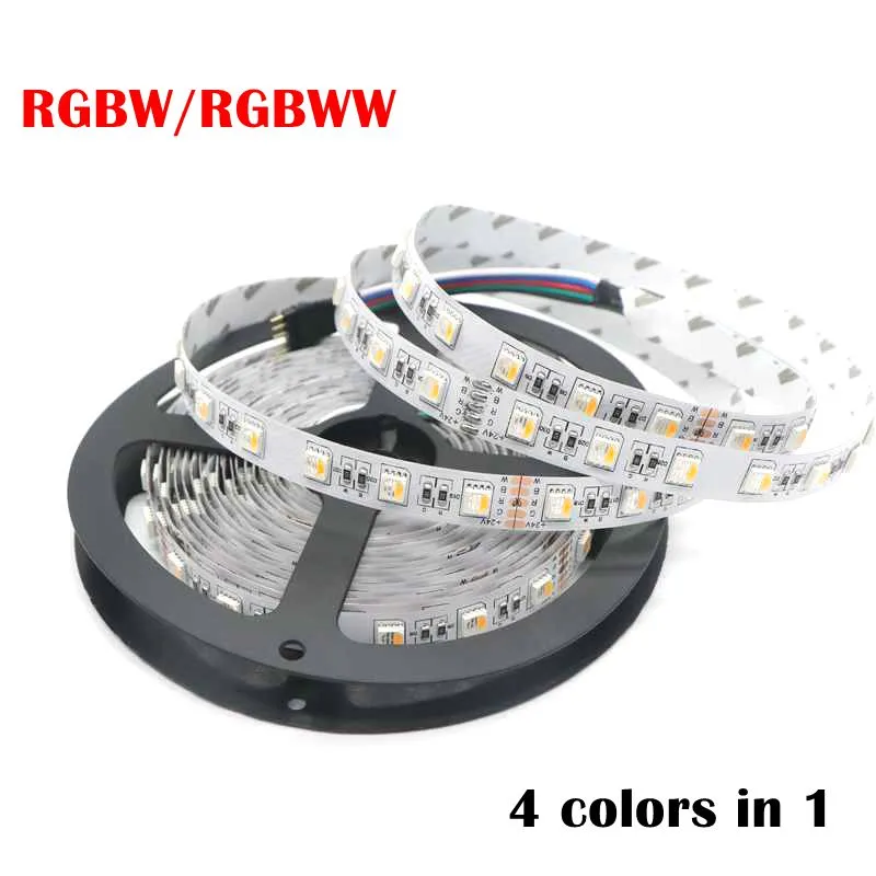 RGBW LED 스트립 5050 SMD DC12V 24V 유연한 빛 LED 칩 1 개에 4 색 LED / m 비 방수 5m / lot