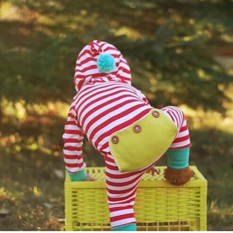 2 Kolor Baby Boy Girl Ins Stripe Hair Bulb Pajacyki Dzieci Ins Cartoon Bawełna Z Długim Rękawem Pajaciki Z Kapturem Baby Clothes Z11