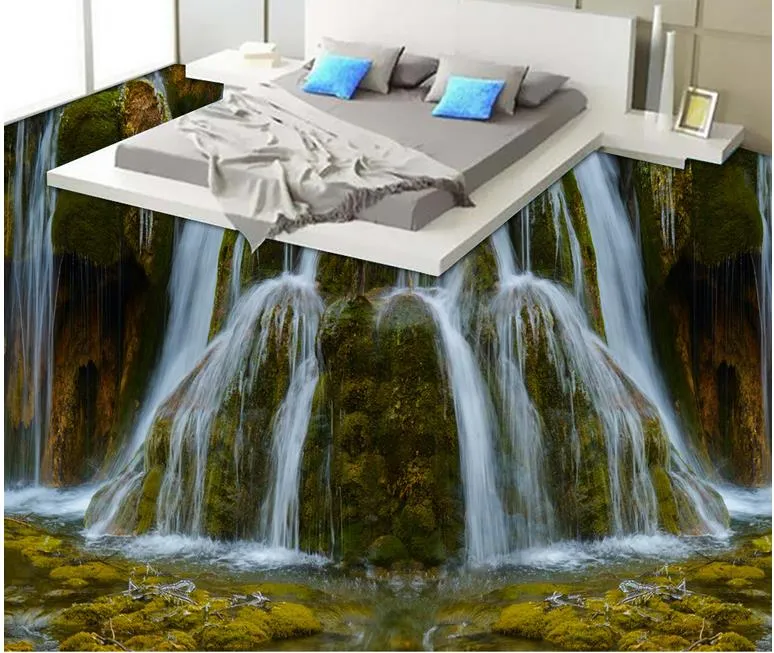 Пользовательские 3D пола фрески HD водопад напольные плитки роспись спальня гостиная пвц водонепроницаемый износ обои стикер