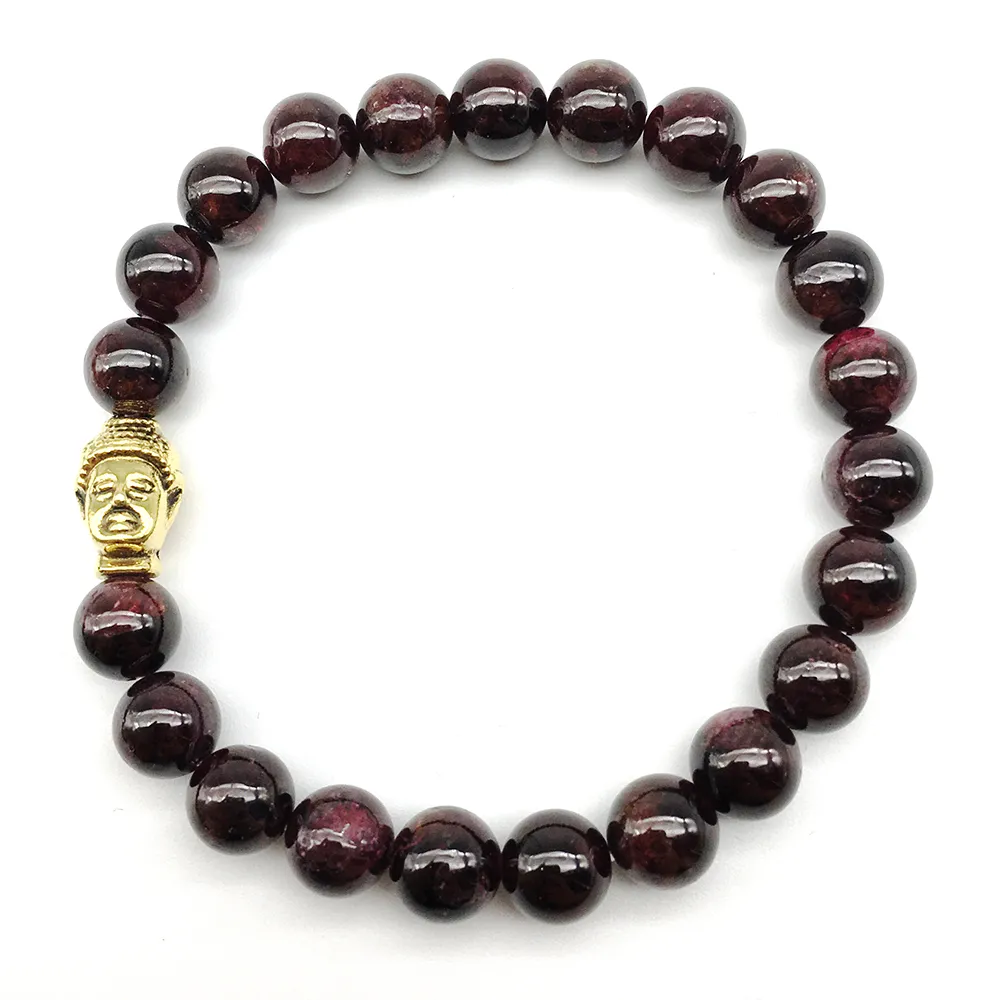 SN1256 en vente Bracelet tête de bouddha grenat naturel Bracelet pour hommes nouveauté Design Vintage bijoux Bracelet de bouddha